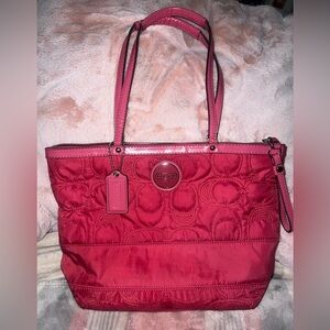 Coach Raspberry Hot Pink Quilted Signature Tote Y2k Vintage